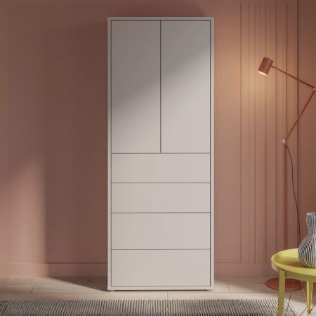 Scarpiera Kaju 3 ante a ribalta bianco e struttura lagina effetto marmo grigio opaco