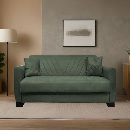 Divano letto 2 posti Marina contenitore colore Austin 2 beige con piedi in legno