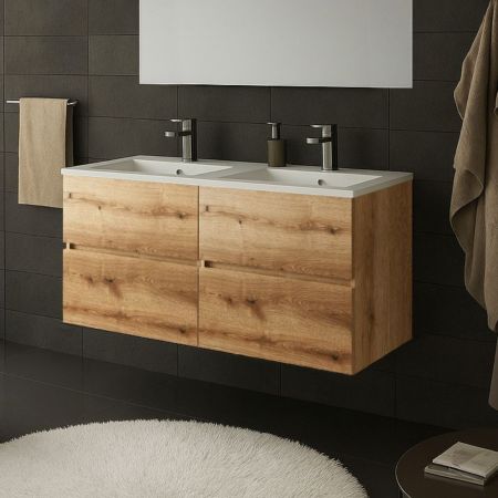 Mobile bagno sospeso Invicta con due cassetti colore nero e maniglie bianche 60x45x48 cm.
