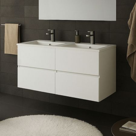 Mobile bagno sospeso Invicta con due cassetti colore nero e maniglie bianche 60x45x48 cm.
