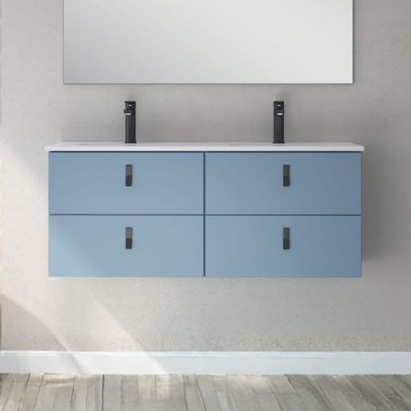 Mobile bagno sospeso Invicta con due cassetti colore cappuccino con maniglie nere 80x45x48 cm.