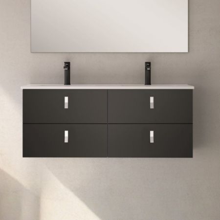 Mobile bagno sospeso Bolton con 4 cassetti 120x45x48 cm colore bianco laccato lucido