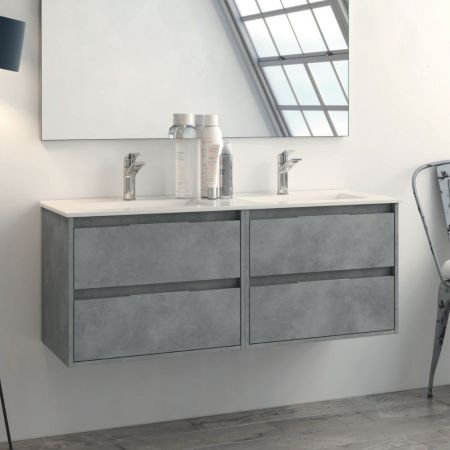 Mobile bagno sospeso Soho con due cassetti effetto cannettato colore verde opaco 80x45x50 cm.