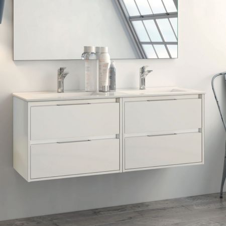 Mobile bagno sospeso Londres con 4 cassetti 140x45x59 cm colore bianco laccato
