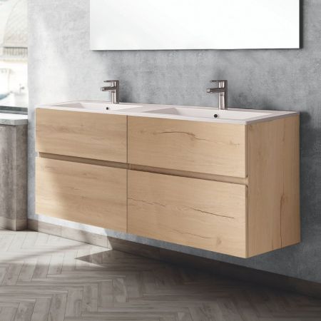 Mobile bagno sospeso Soho con due cassetti effetto cannettato colore cashmere opaco 100x45x50 cm.
