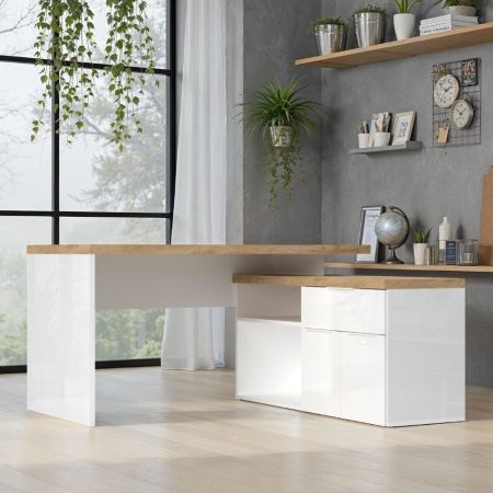 Scrivania Papillon con ripiani sulle gambe colore antracite e bianco