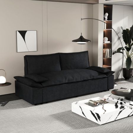 Divano letto Clorene in velluto grigio con tasche e presa USB laterale