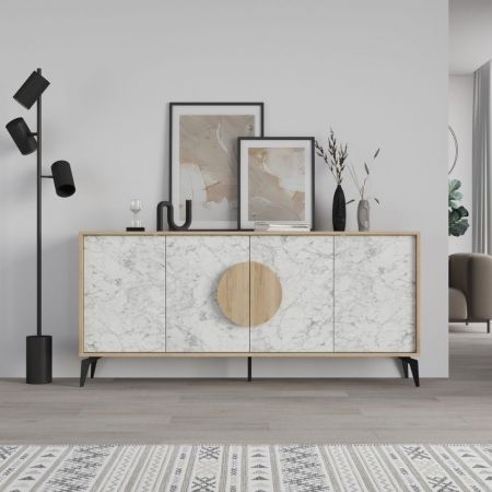 Credenza Misti 2 ante e 3 cassetti in legno massiccio bianco e rovere