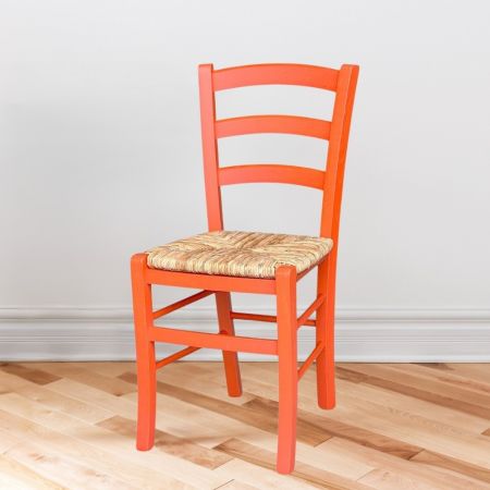 Sedia Venezia colore anilina giallo in legno di faggio con seduta in paglia set 2 pezzi