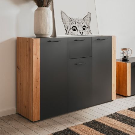 Madia Fiona 180 cm. con 2 ante bianco vintage e due ante retro grey