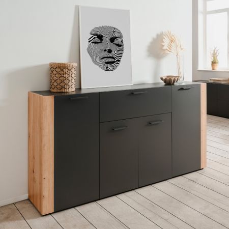 Credenza alta Zanne 2 ante e vani a giorno per forno microonde rovere