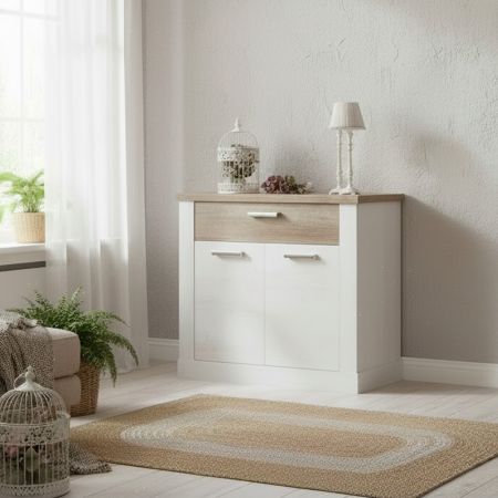 Madia Clara con struttura cashmere 3 ante rovere e nicchie a giorno 142x35,6x83h