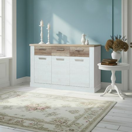 Credenza KUTA53 rovere sonoma 3 cassetti e anta effetto rafia