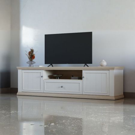Mobile porta TV sospeso Francy antracite bianco ante a ribalta 135x31.7x25 cm.