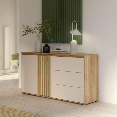 Madia Fiona 180 cm. con 2 ante bianco vintage e due ante retro grey