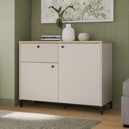 Madia Axis 2 ante e 3 cassetti struttura rovere e frontali bianchi