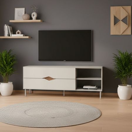 Porta tv Fiona rovere con anta antracite e mensola
