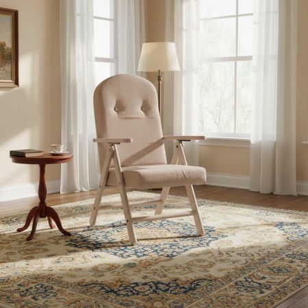 Poltrona Pianosa in faggio regolabile con struttura noce e tessuto beige