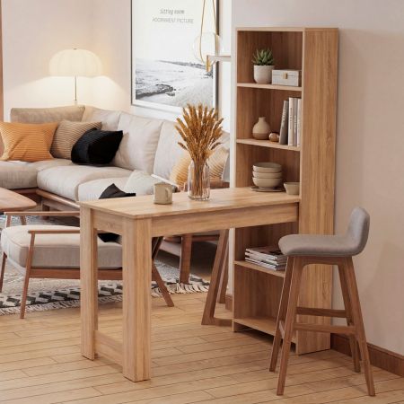 Scrivania Balance con piano rovere e ripiani cubotti nero