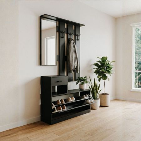 Mobile ingresso Mila con scarpiera ganci appendi abito e specchio colore cashmere