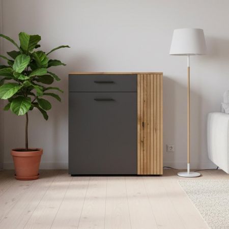 Mobile Multiuso Andy con 3 ante e 1 cassetto colore rovere chiaro e antracite