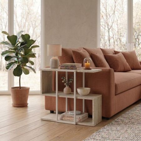 Tavolino doppio Gleam con piano in ceramica grigio lucido e struttura in metallo nero