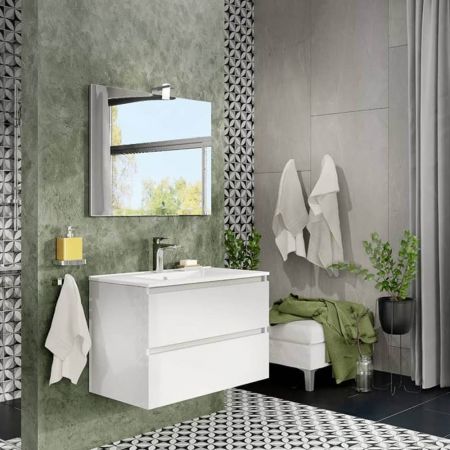 Mobile bagno sospeso Claros70 grigio opaco con lavabo 2 cassetti 70x45x56h