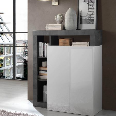 Credenza Nereida 210 cm. in legno massiccio 4 ante e gambe in metallo nero