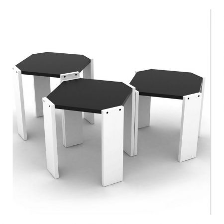 Tavolino da salotto tondo Nisa 35 colore bianco e gambe metallo nero