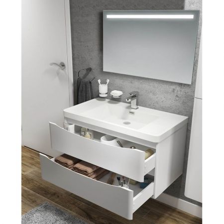 Mobile bagno sospeso Claros70 grigio opaco con lavabo 2 cassetti 70x45x56h