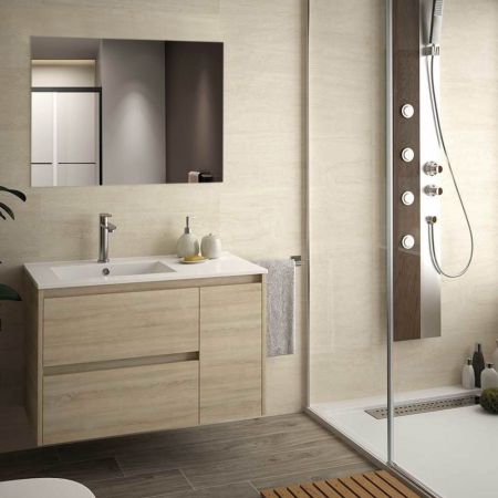 Mobile bagno sospeso Claros100 grigio opaco con lavabo 2 cassetti 100x45x56h